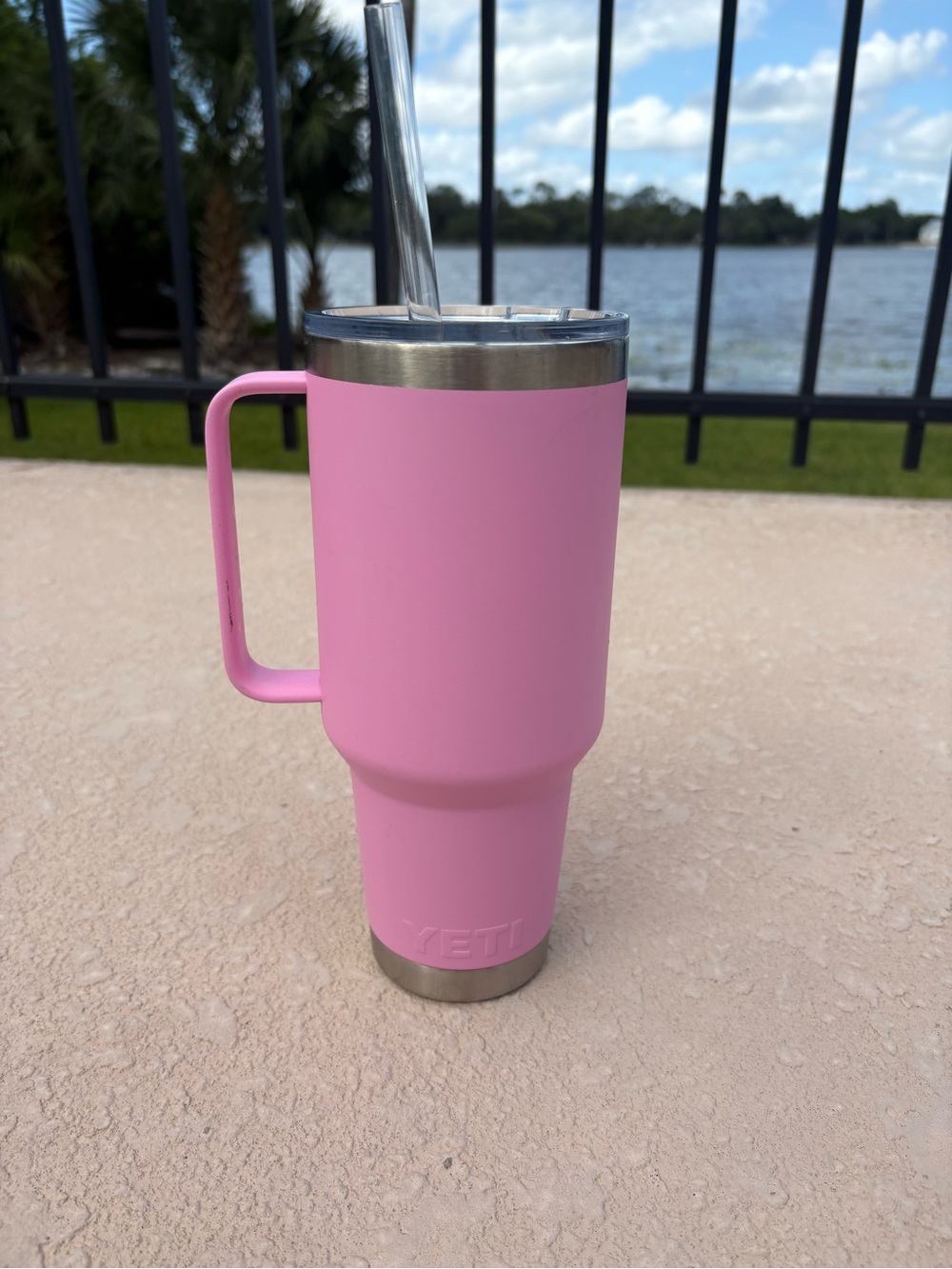 Yeti Pink Travel Mug with Handle and Metal Straw (40 oz)